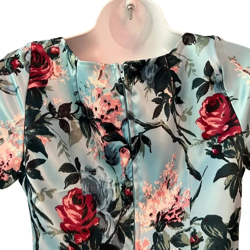Pinup Couture Rockabilly Retro Ava Faux Wrap Blue Floral Dress Sz Small - Picture 6 of 8
